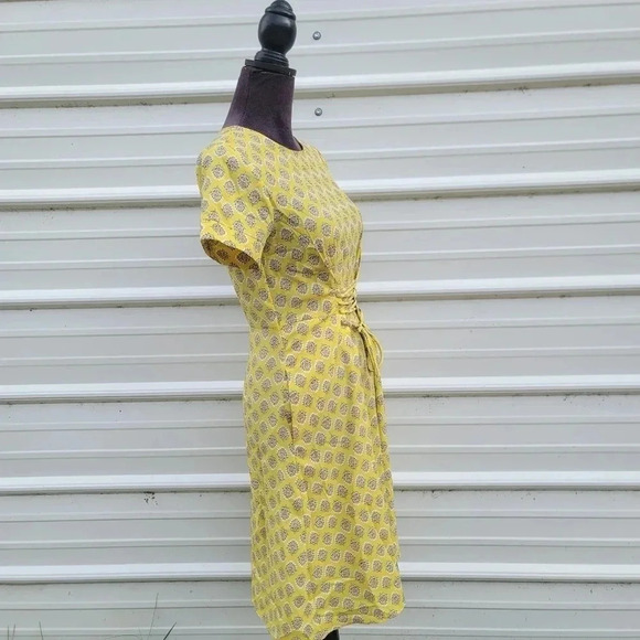Banana Republic Women's Yellow Floral Paisley Lace Up Aline Dress Short Sz 0 - Picture 4 of 16